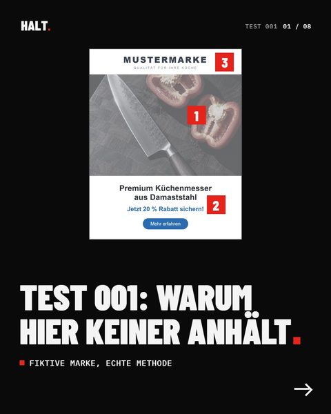 Test 001: fiktive Messer-Anzeige mit drei roten Markierungen an den Schwachstellen.