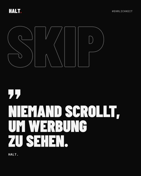 Zitat in großer Schrift: Niemand scrollt, um Werbung zu sehen.